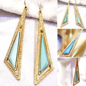 Gold turquoise crystal triangular earrings